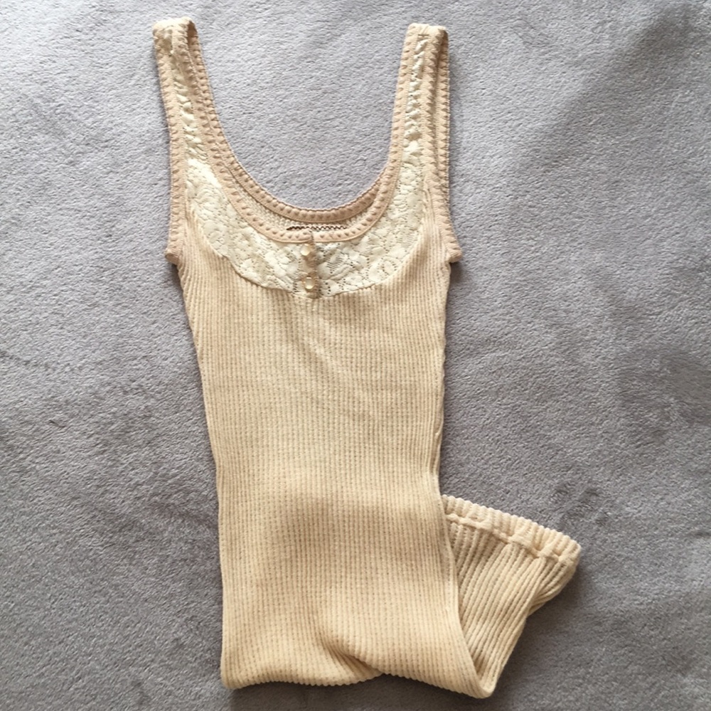 Free People Tank with Lace and Button Detail